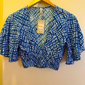 VALIJA "Bali" XS Crop top, blue and white print.